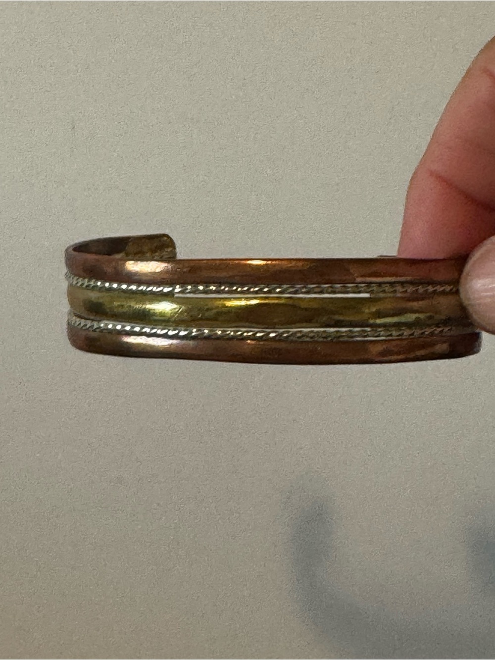 Handcrafted Copper, Brass and Silver Cuff Bracelet - Tri-Tone Metal
